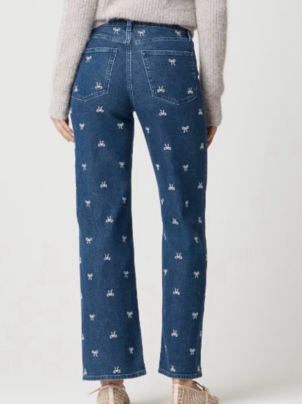 J. Crew Dark Blue Wide-Leg Jeans with White Bow Embroidery - Picture 2 of 7